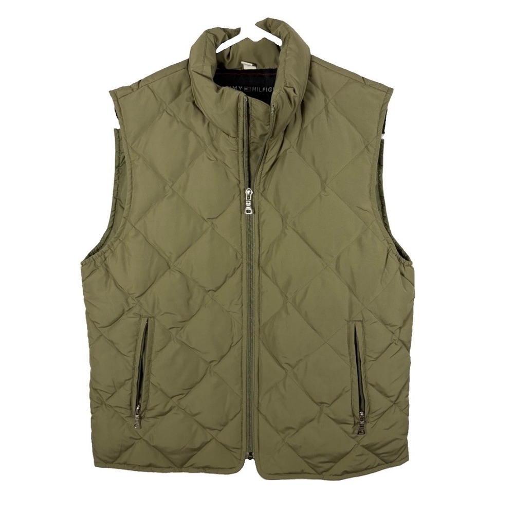 Vintage‎ Y2K Tommy Hilfiger Down Puffer Vest Olive Green Equestrian Granola EUC